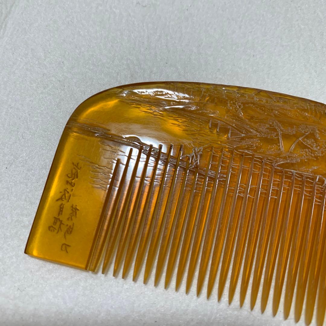 本鼈甲　櫛　嵐山渡月橋　銘あり　超細密彫　超絶技巧　アンティーク　髪飾り