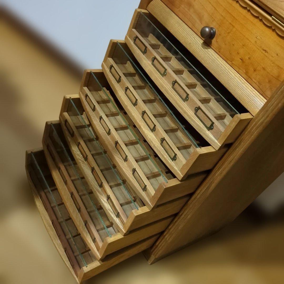 糸ケース陳列　ミシン糸　木製引き出　みや古染アンティーク