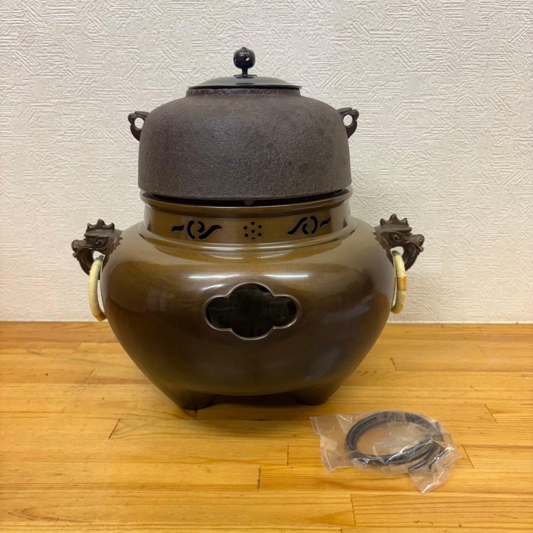 【未使用保管品】唐銅鬼面風炉 高橋敬典 茶道具 茶釜