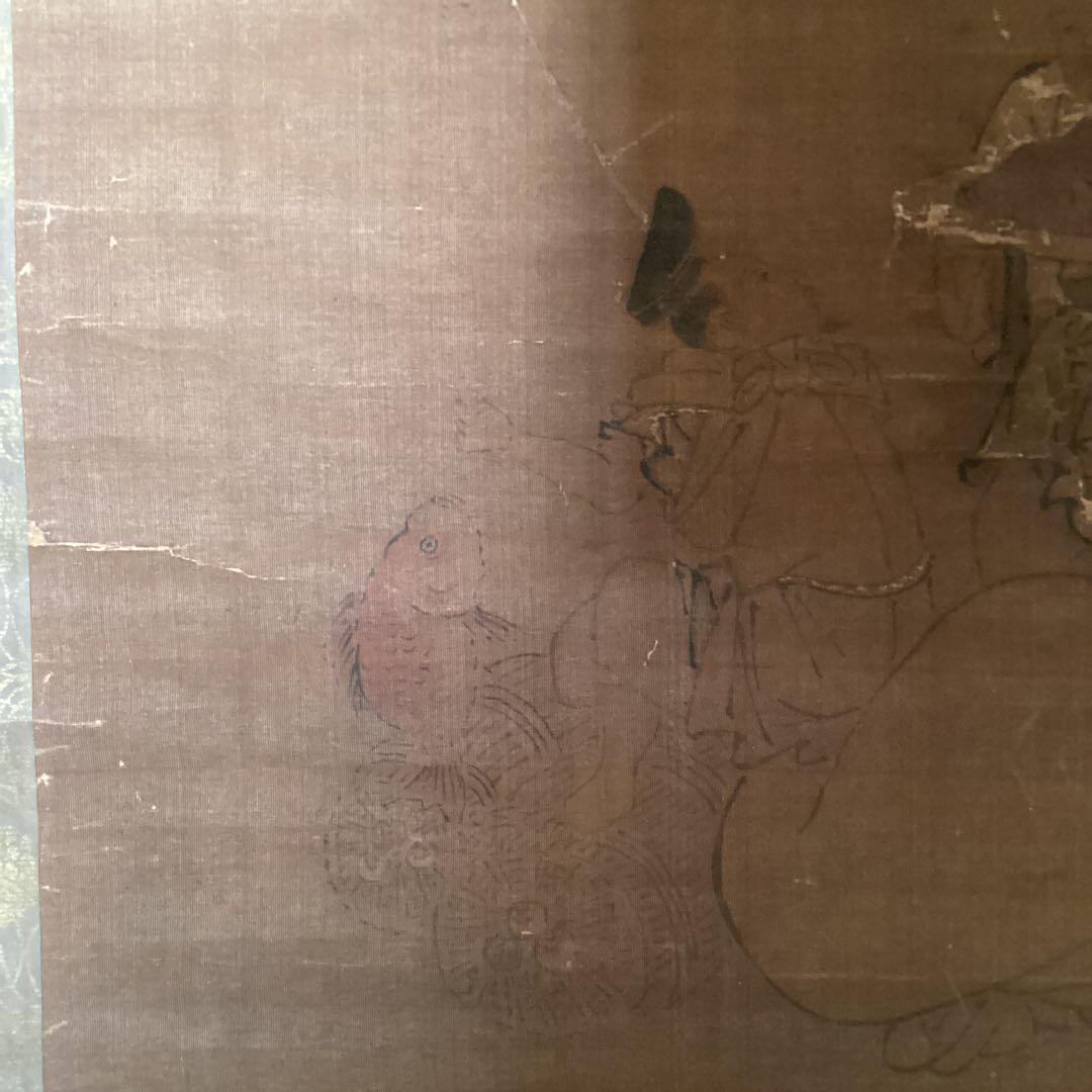 狩野探信　　絹本着色　七福神之図　　軸先木　合箱　掛軸一幅 レアな作品