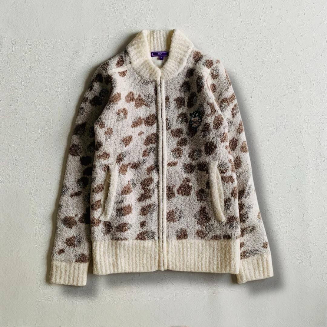美品　BEAMS GOLF　ジャガードニットブルゾン　ホワイト　S　定価2.7万