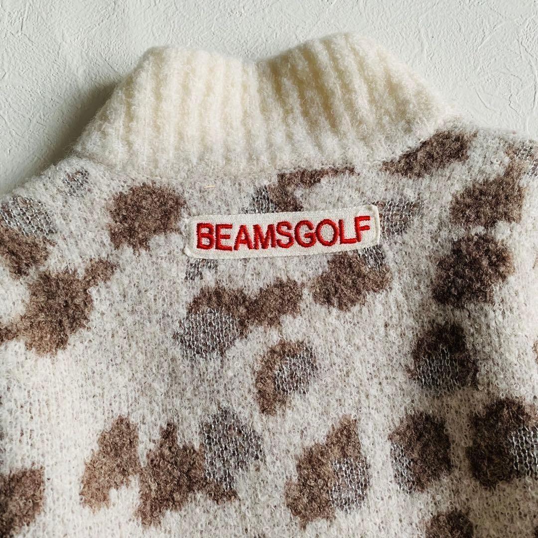 美品　BEAMS GOLF　ジャガードニットブルゾン　ホワイト　S　定価2.7万