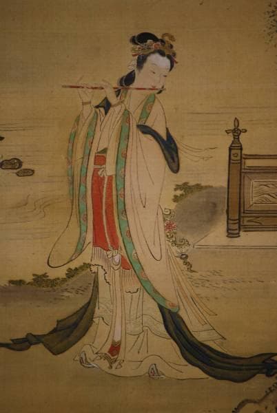 真作/狩野古信/柳に唐美人図/楊貴妃図/布袋屋掛軸HC-673