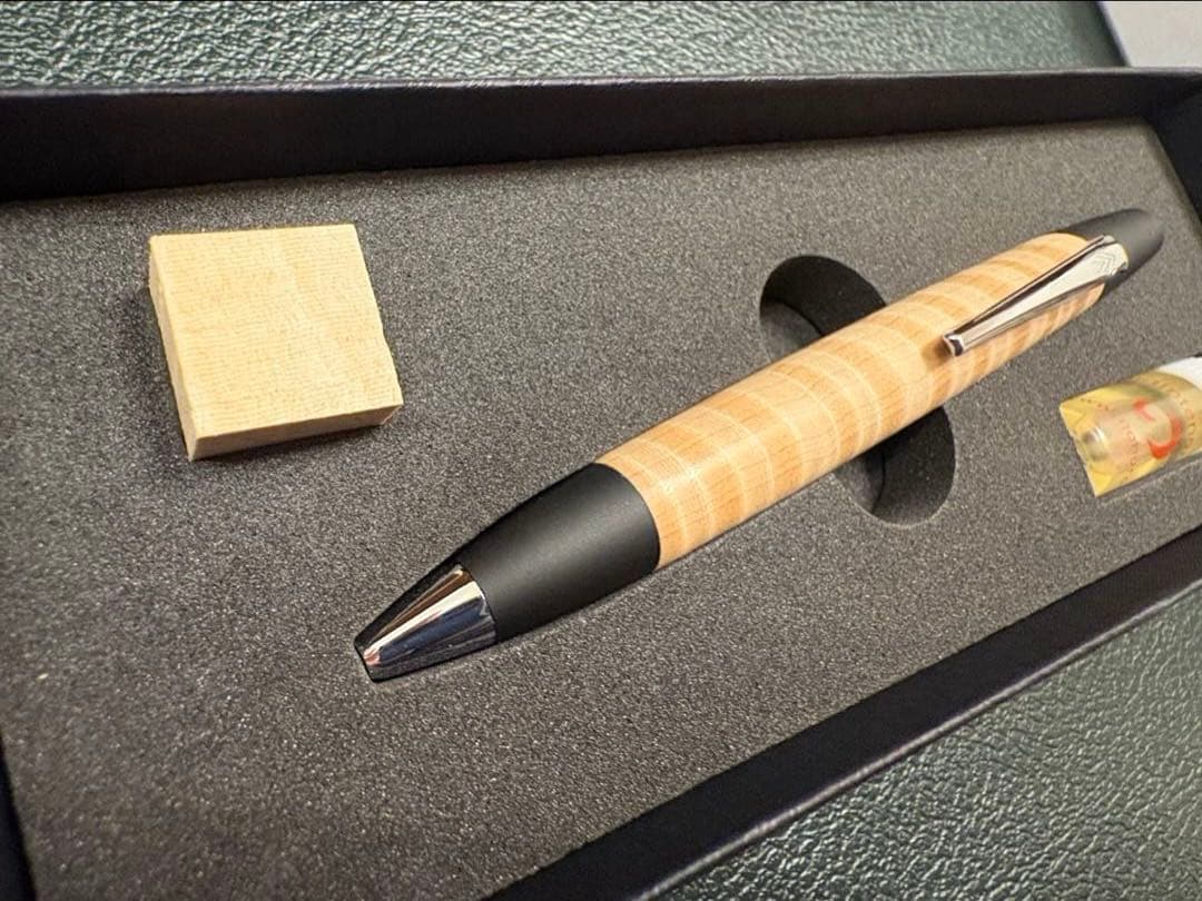 野原工芸 栃縮杢 ロータリー ボールペン シルバー金具 新品・未使用品