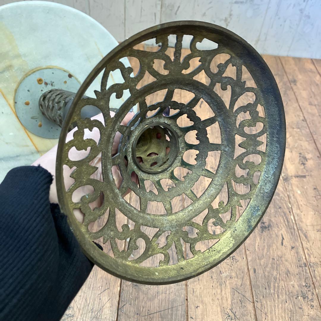 アンティーク 真鍮カフェテーブル サイドテーブル 花台 大理石 アイアン 小形