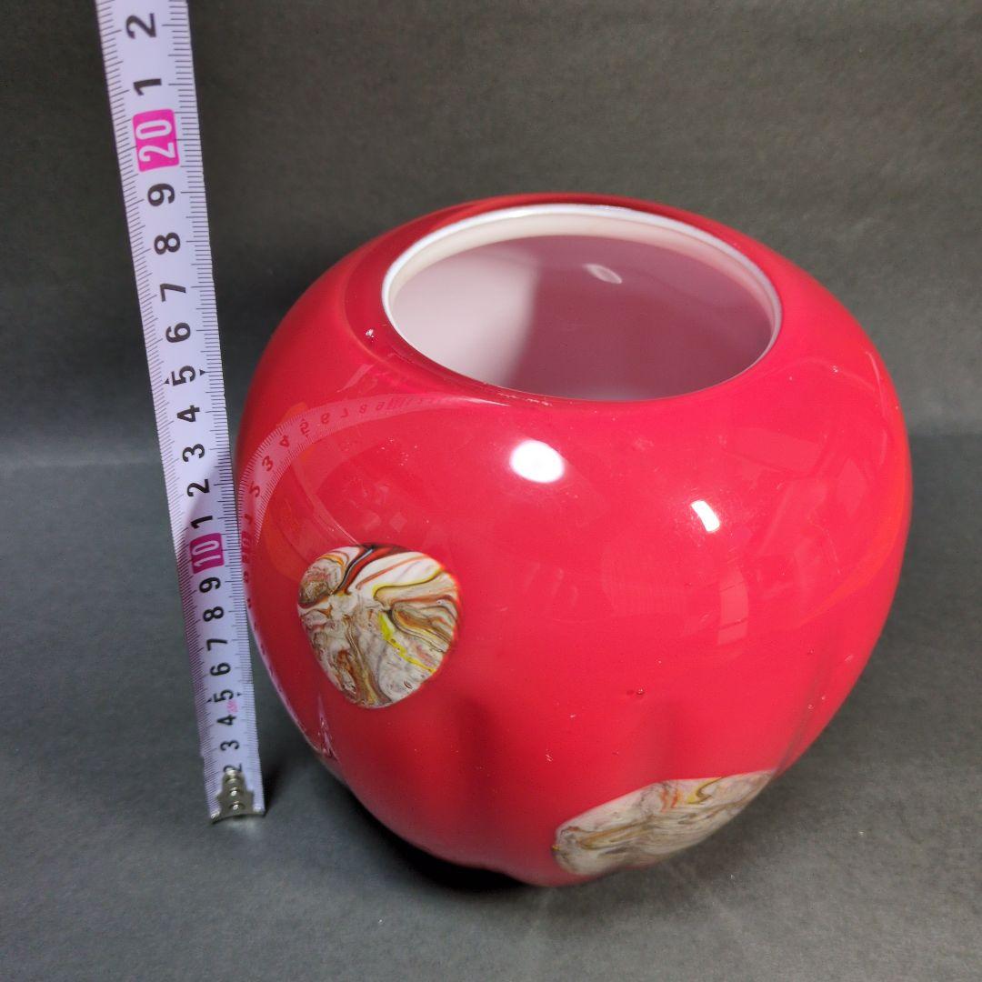 赤いマーブル模様のガラス花瓶　レッド