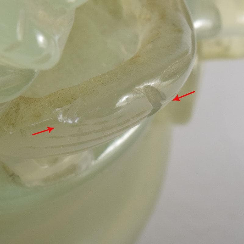 中国　玉石彫刻　雙耳活環　獅子鈕蓋爐　三足香炉　N　8052