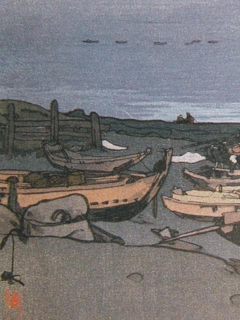 吉田博、北海波静　利尻山、希少な額装用画集より、新品高級額装付