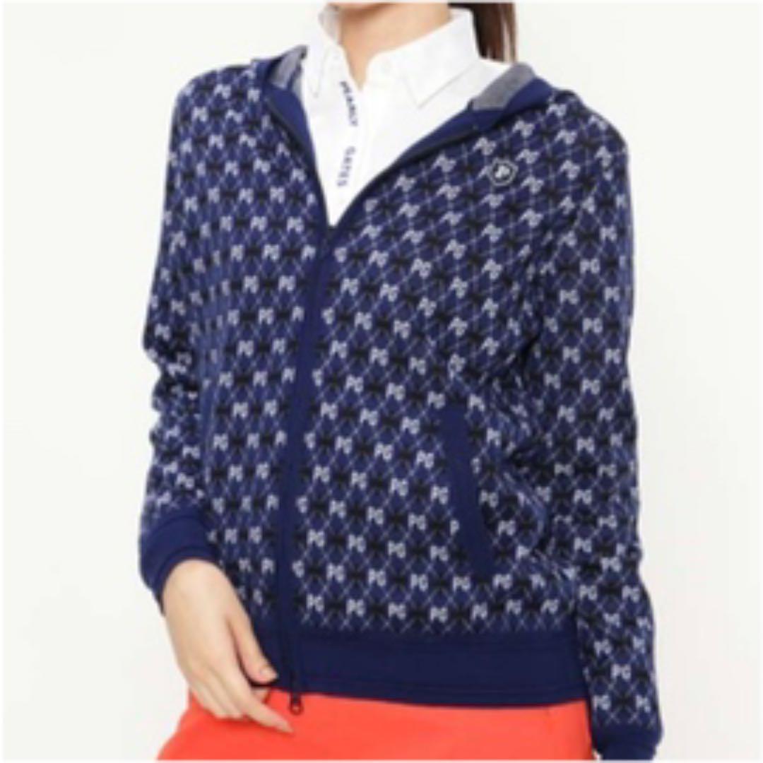 パーリーゲイツ フルジップニット フーディ アーガイル柄 ニットジャケット