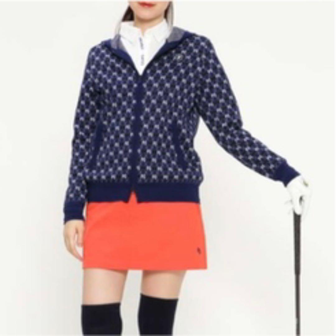 パーリーゲイツ フルジップニット フーディ アーガイル柄 ニットジャケット