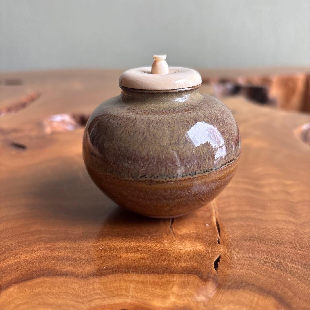 高取焼 文琳茶入 高取八山作 茶道具 共箱 仕覆付き