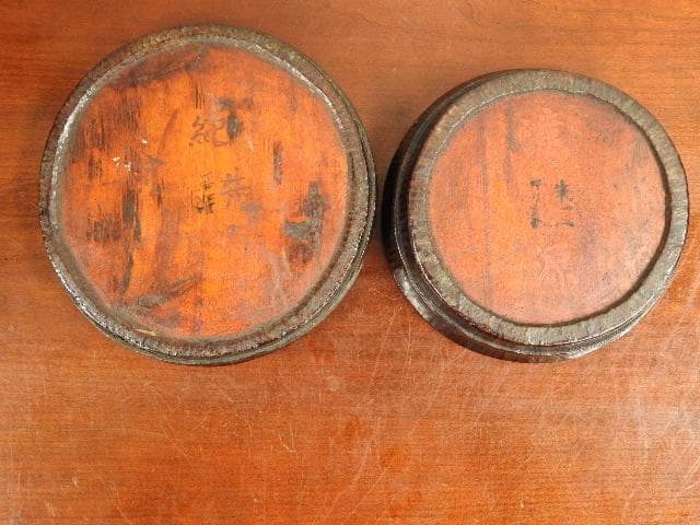 寄木盆　大小　人物鳳凰　M722