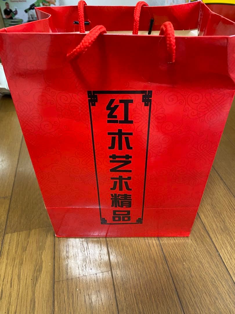 中国　骨董　紅木芝木精品　花瓶　梅　鳥