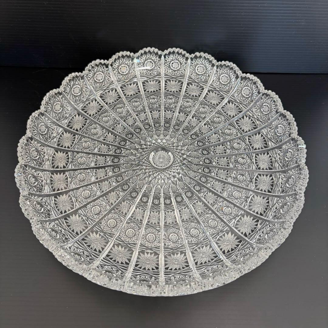【美品】ボヘミアクリスタルガラス 平皿 500PK ハンドカット 大皿 28cm