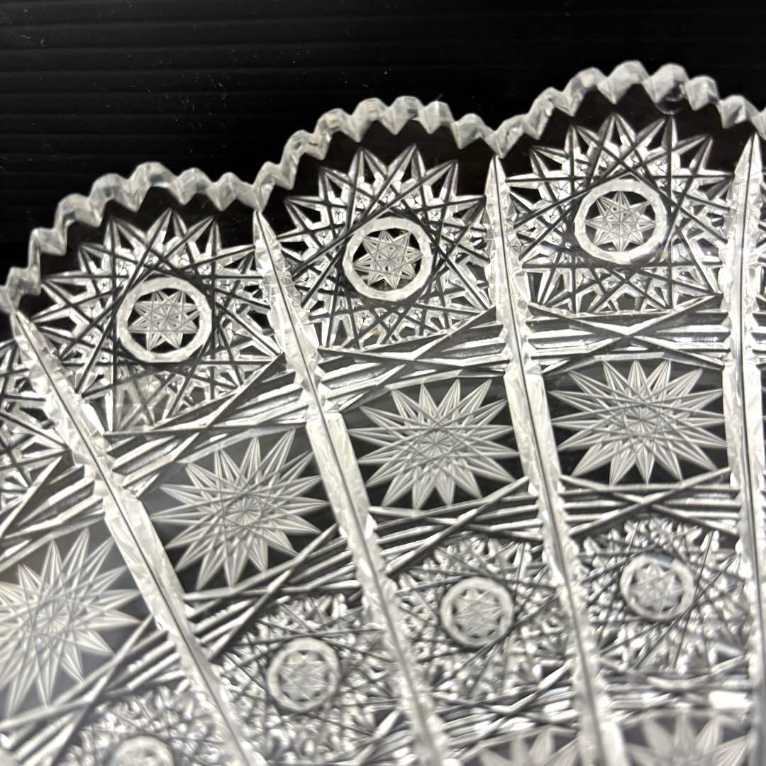 【美品】ボヘミアクリスタルガラス 平皿 500PK ハンドカット 大皿 28cm