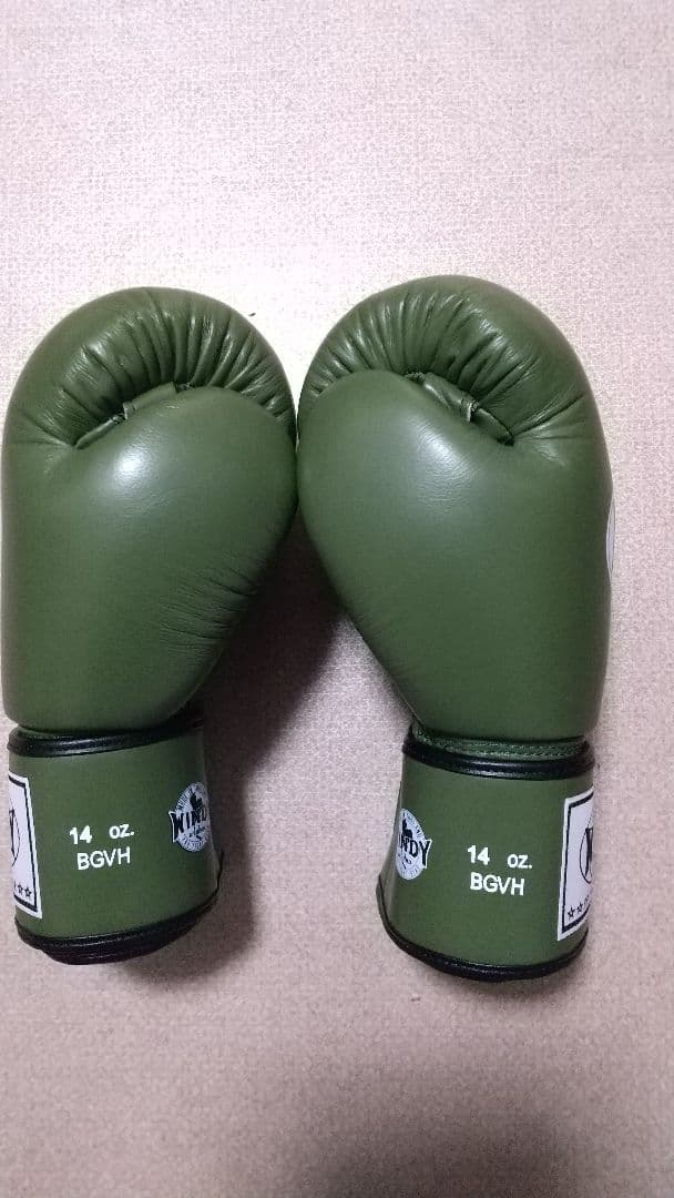 本革製WINDYボクシンググローブ 14oz オリーブグリーン キックボクシング