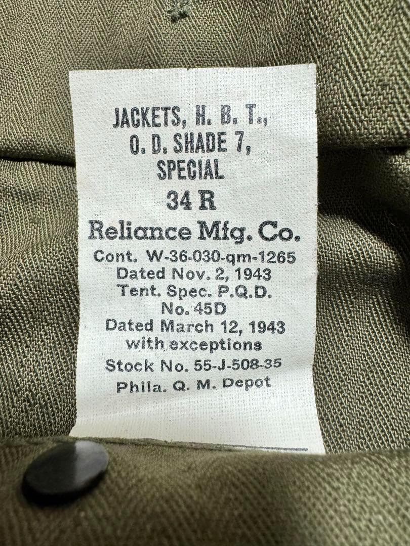 米軍 実物 M-43 HBT ジャケット 34R