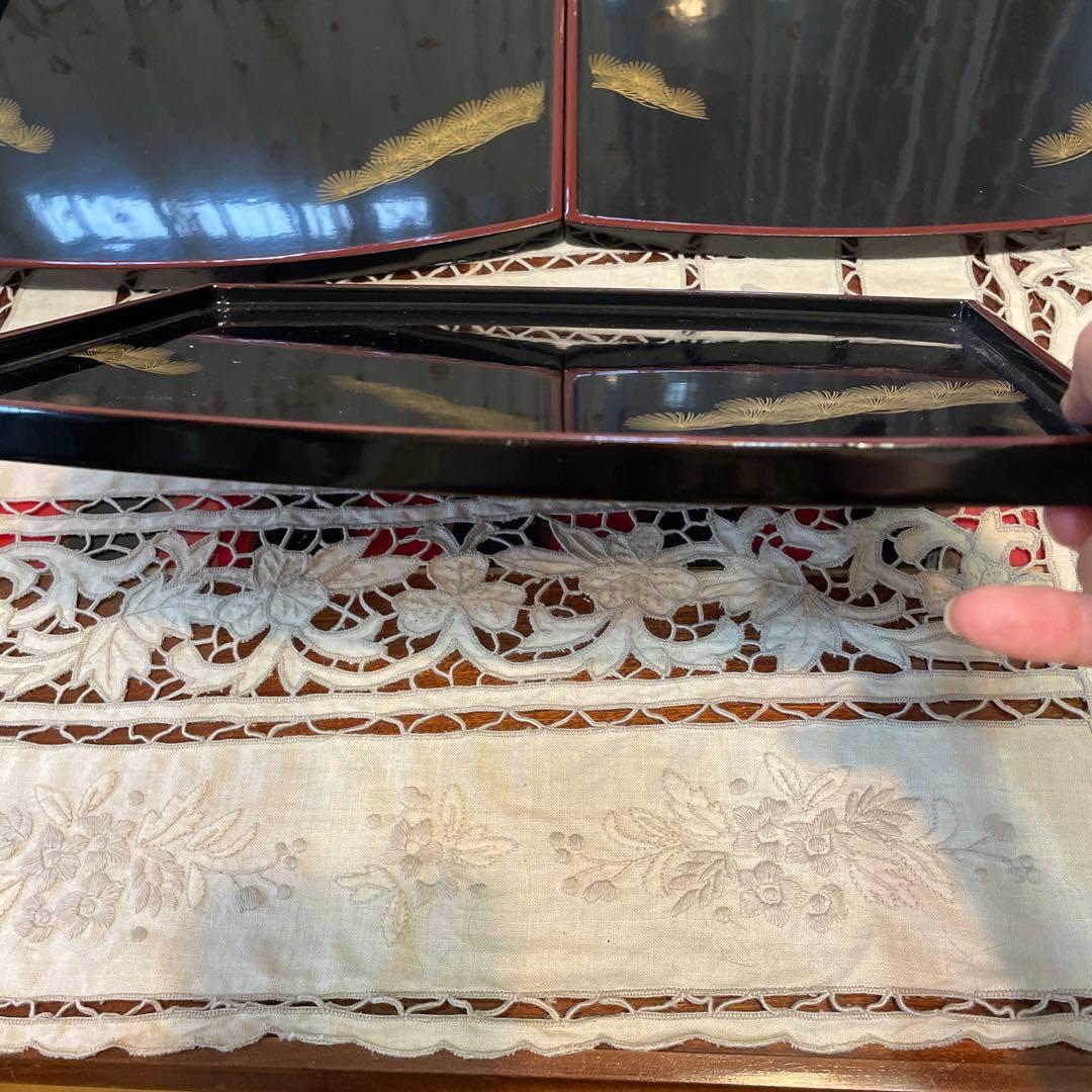 天然木　漆塗り　沈金　折敷　小膳　三枚