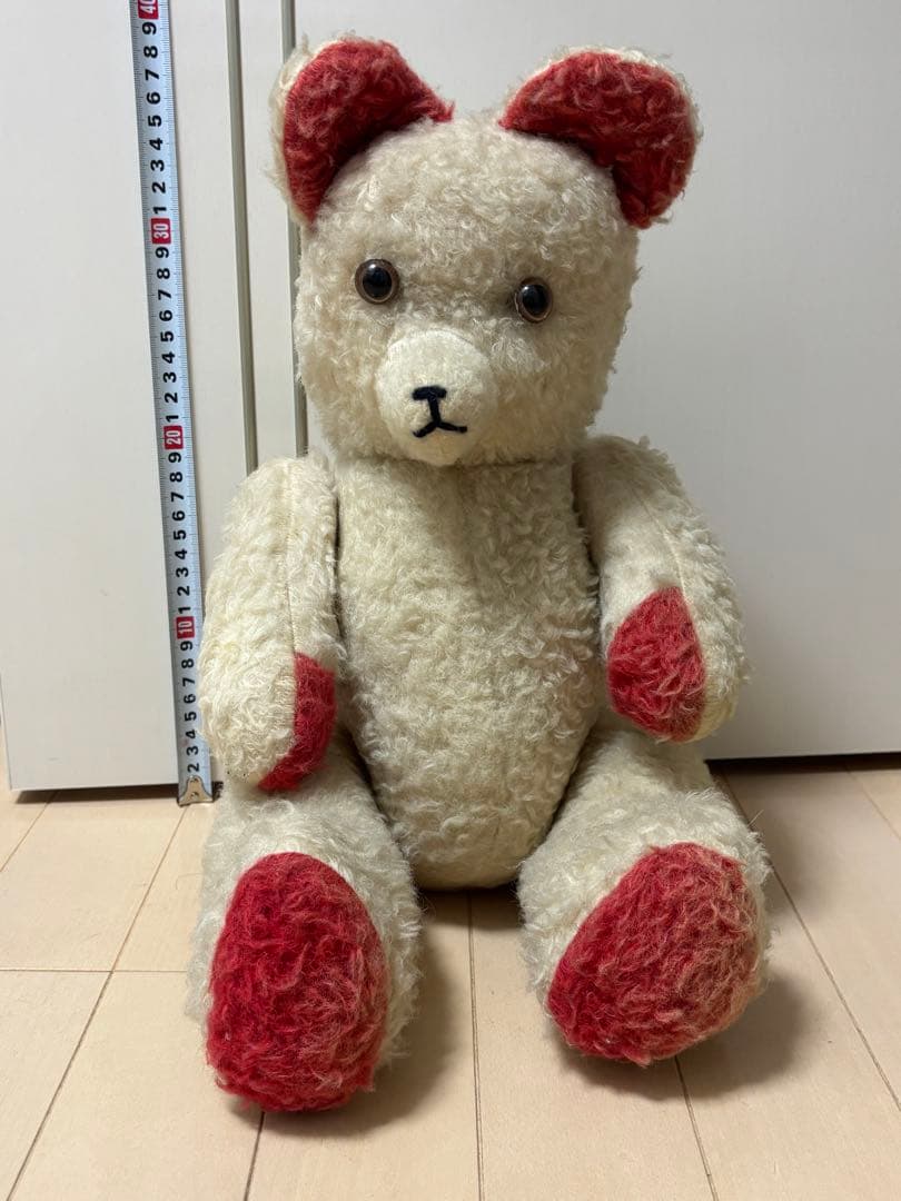 ビンテージベア・ドイツ⭐︎クマのぬいぐるみ クリーム色と赤