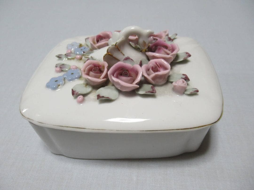 1947年頃 日本製輸出品◆磁器製 瀬戸ノベルティ CHIKUSA『白鳥と薔薇』