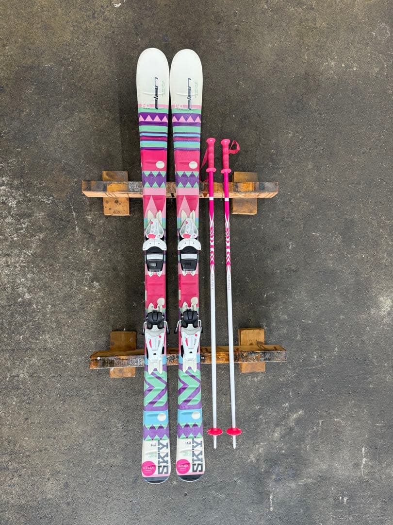 スキー板　elan U-FLEX　140　ストックKAZAMA　収納ケース