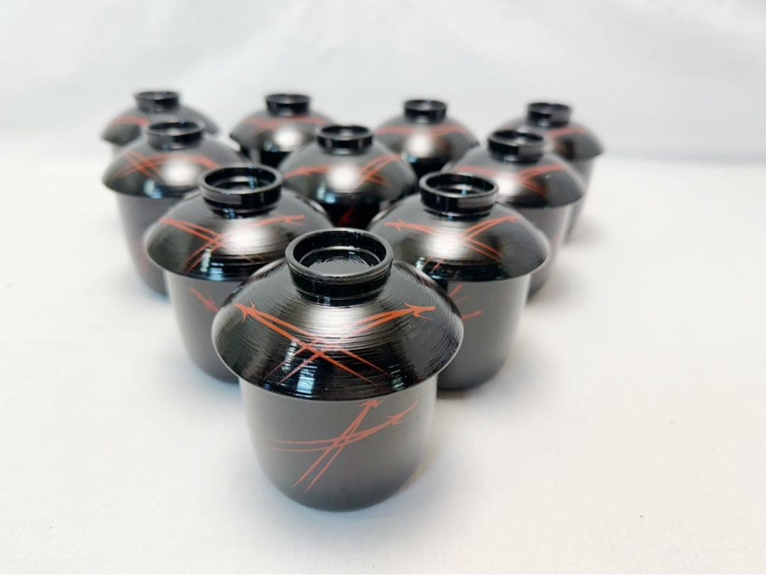 ほぼ未使用 懐石道具 木製黒塗 松葉蒔絵 箸洗い 十客揃 見返し蒔絵 元箱