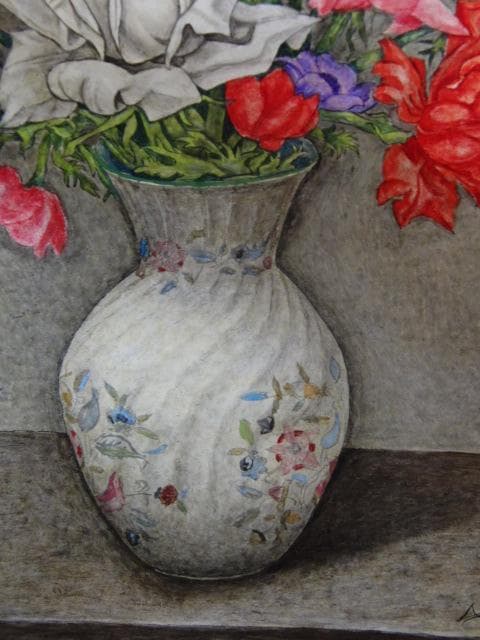 服部和三郎、薔薇とアネモネ 水仙 チューリップ、F10号、真作油絵、新品油彩額付