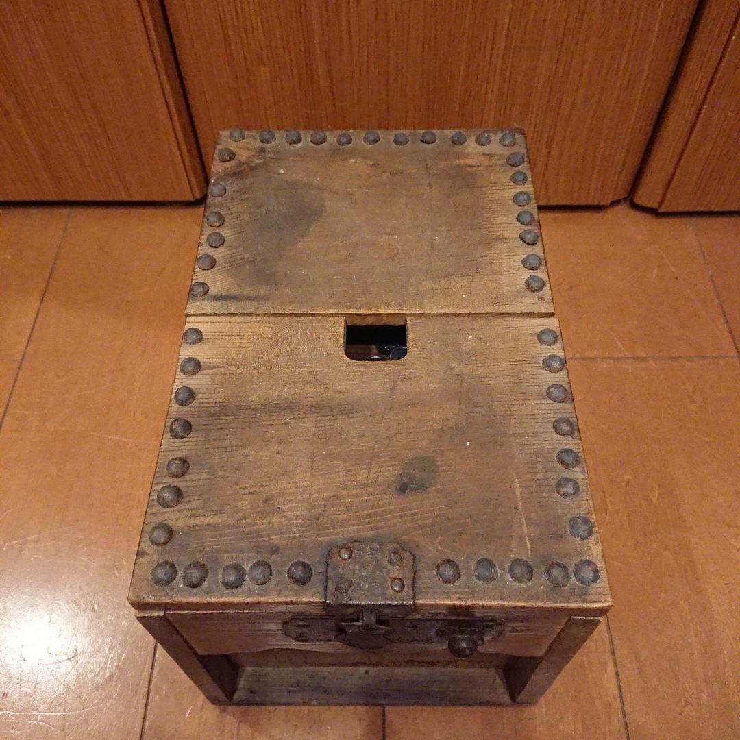 稀少 明治期 欅 銭函 木製 鉄鋲 金庫 古民具 古道具 時代物 アンティーク