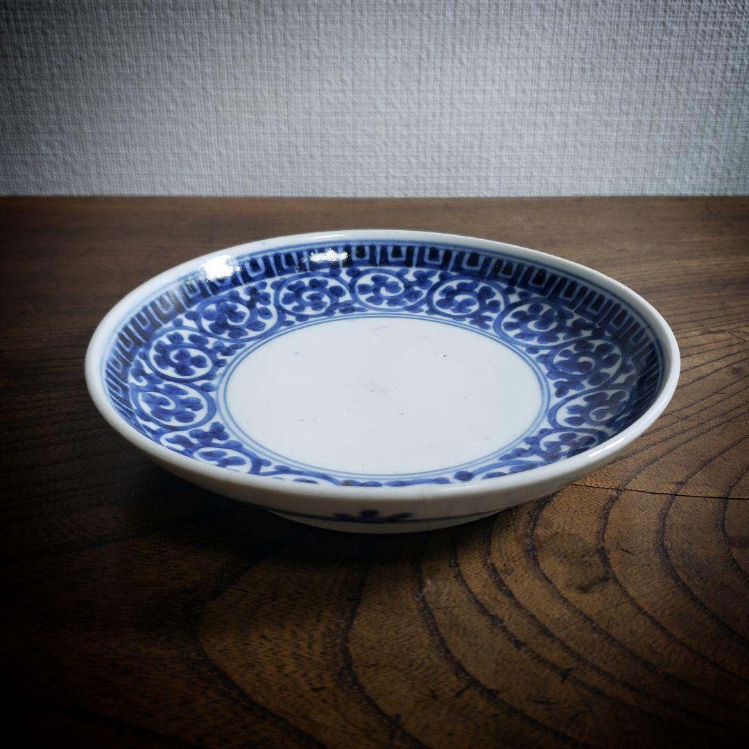 皿 染付　蛸唐草　古伊万里　小皿　訳あり　ニュウ　直し