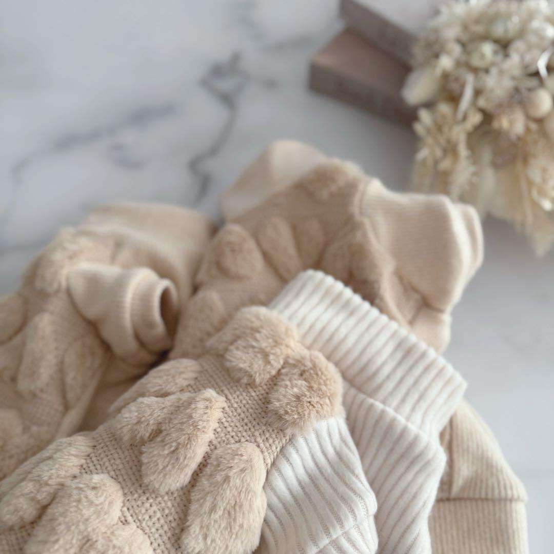 ハンドメイド犬服ꕤDMSサイズꕤタートルネックワンピース♡シャギーリブニット♡