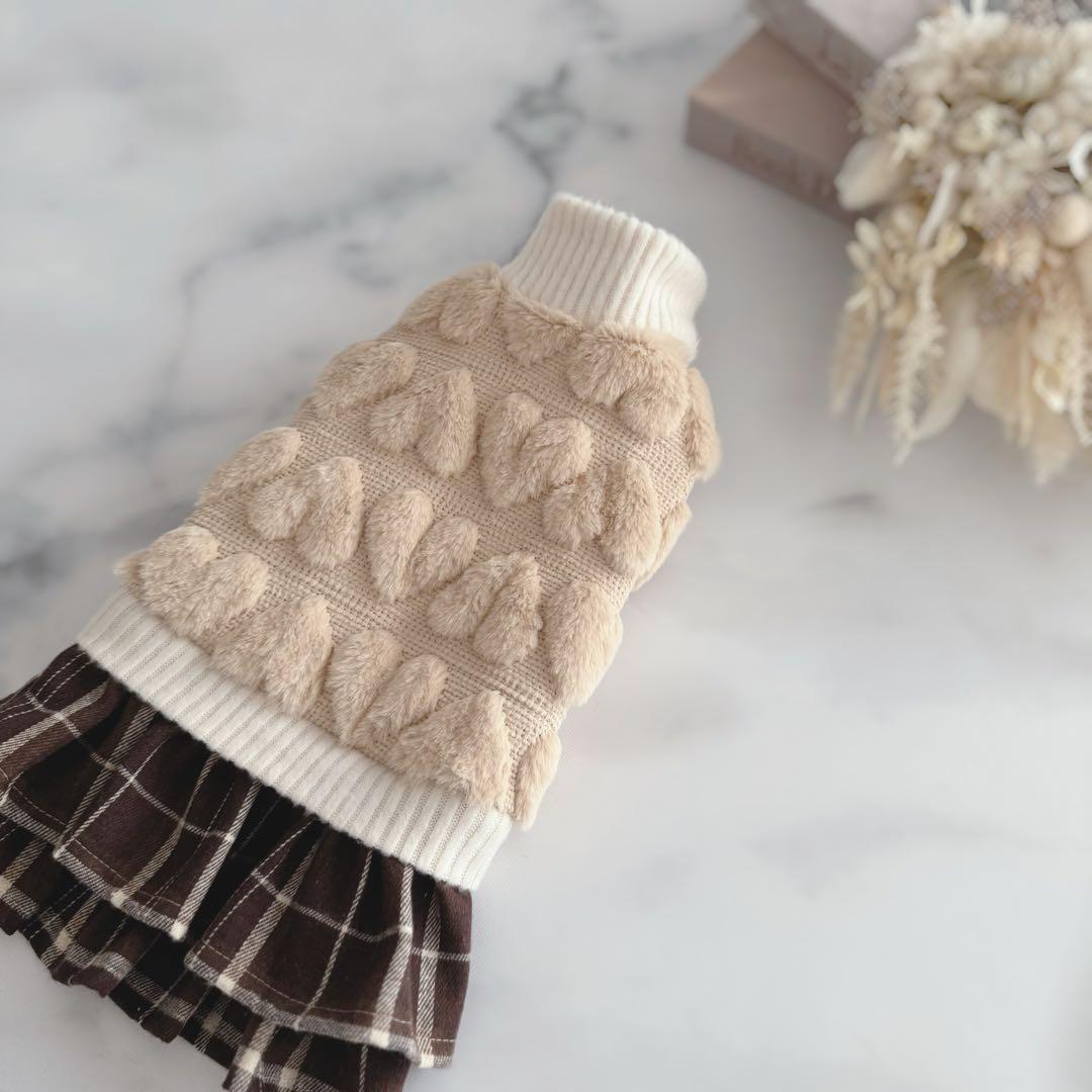 ハンドメイド犬服ꕤDMSサイズꕤタートルネックワンピース♡シャギーリブニット♡