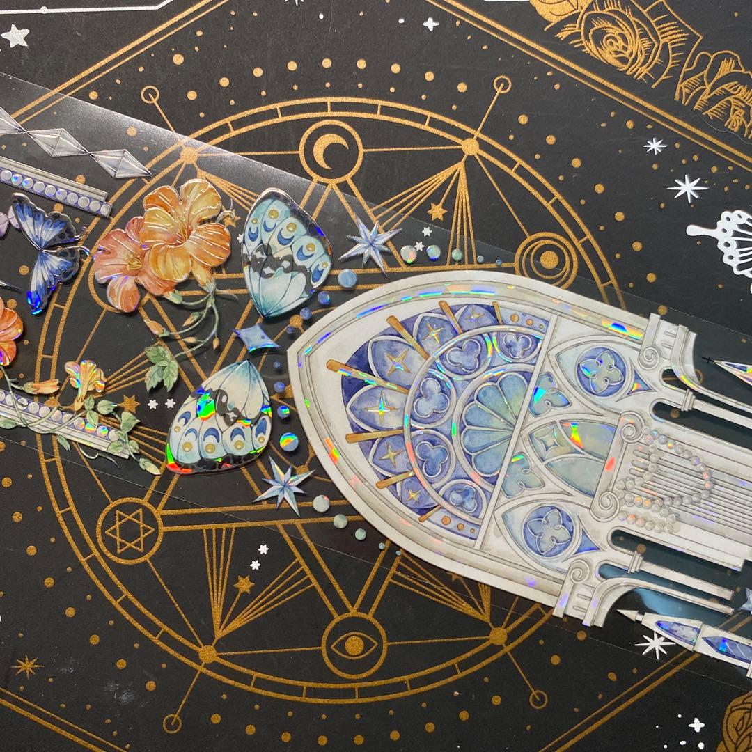 【9176】海外　中古巻　貝殻光マスキングテープ　ステンドグラス　装飾背景系