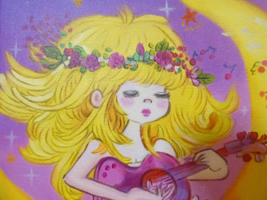 メル95309　油絵　額付き　水森亜土　 F6 【　人物　】手描き