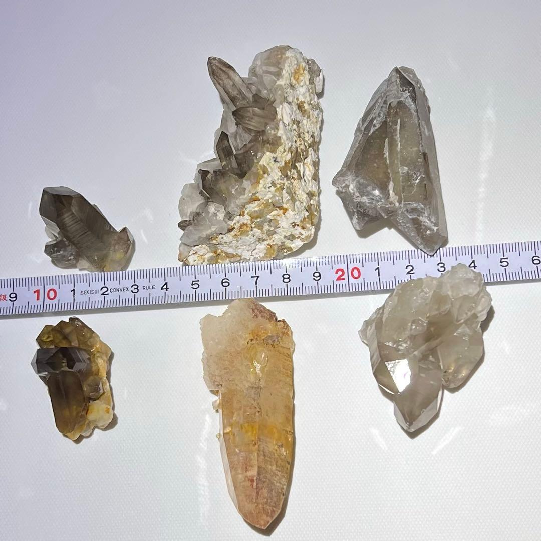 パキスタン産　スモーキークォーツ原石クラスター　天然石黒水晶　6点セット