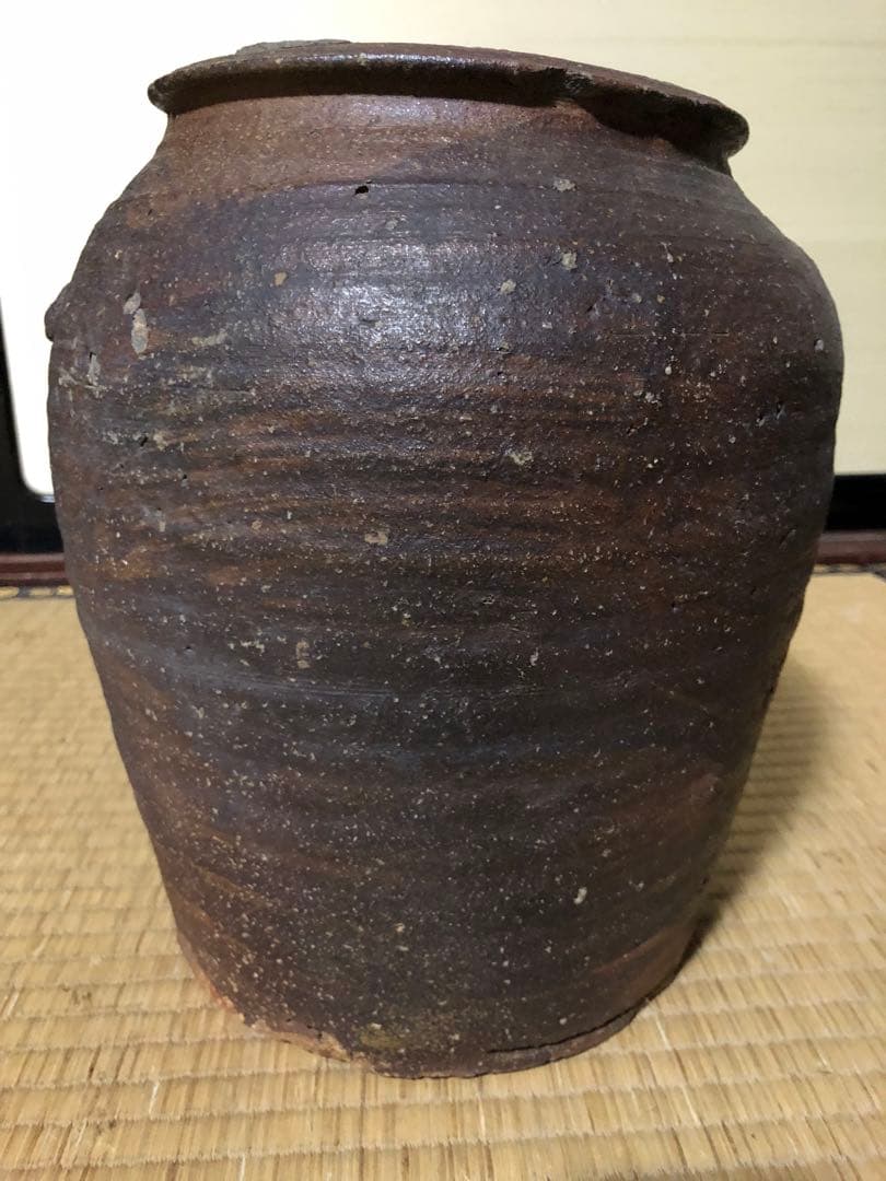 どっしり迫力ある時代物の越前焼きのニ耳種壺検古民具古道具骨董民芸花器