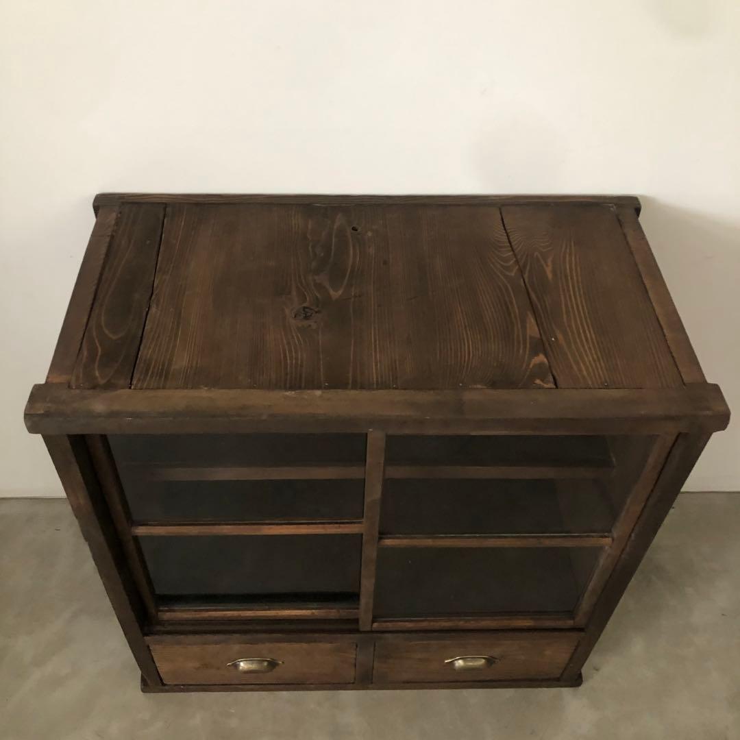 レトロ　アンティーク　古道具　古家具　古民家　ガラス棚　食器棚　箪笥　引き出し