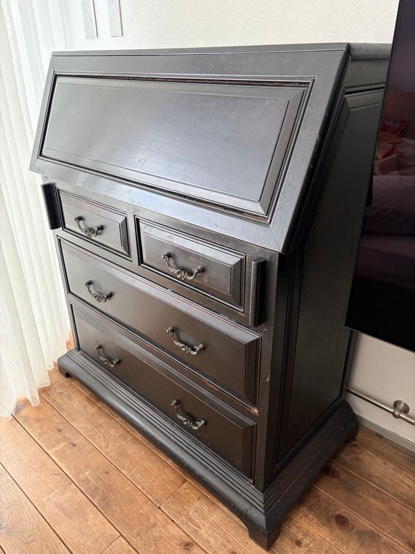 ヴィンテージ フランス ライティング ビューロー 黒茶 アンティーク フランス