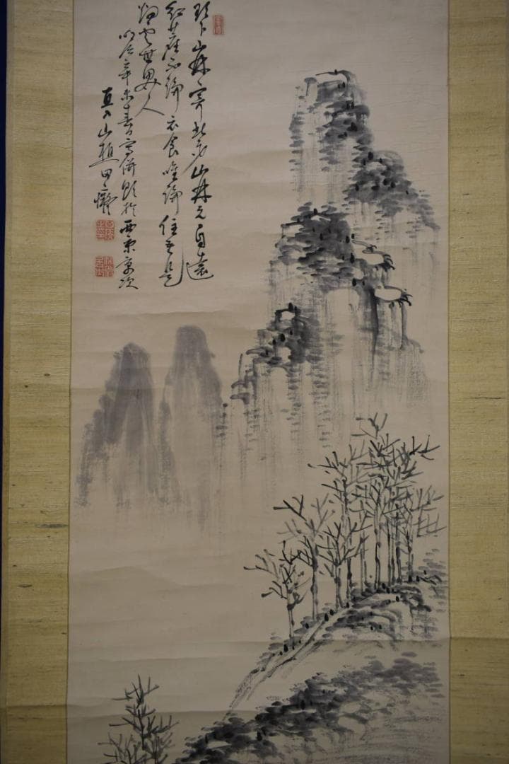 真作/田能村直入/山水人物画賛/布袋屋掛軸HH-857