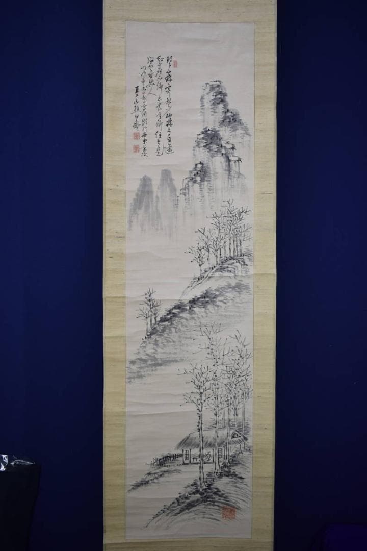 真作/田能村直入/山水人物画賛/布袋屋掛軸HH-857