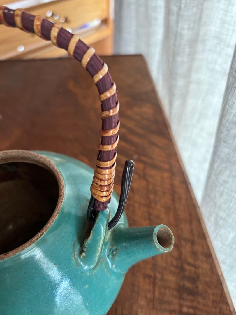 伊賀　丸柱　青　緑釉　薬土瓶　急須　民藝　古道具　希少　骨董