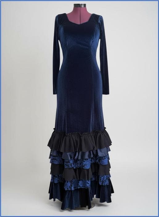 フラメンコ衣装　ワンピース　ベロア　ネイビー　ハンドメイド