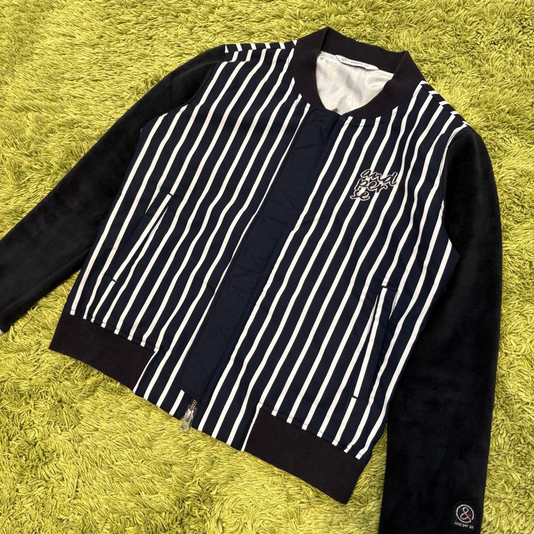 アンパスィ and per se ジップジャケット 異素材 ストライプ Mサイズ