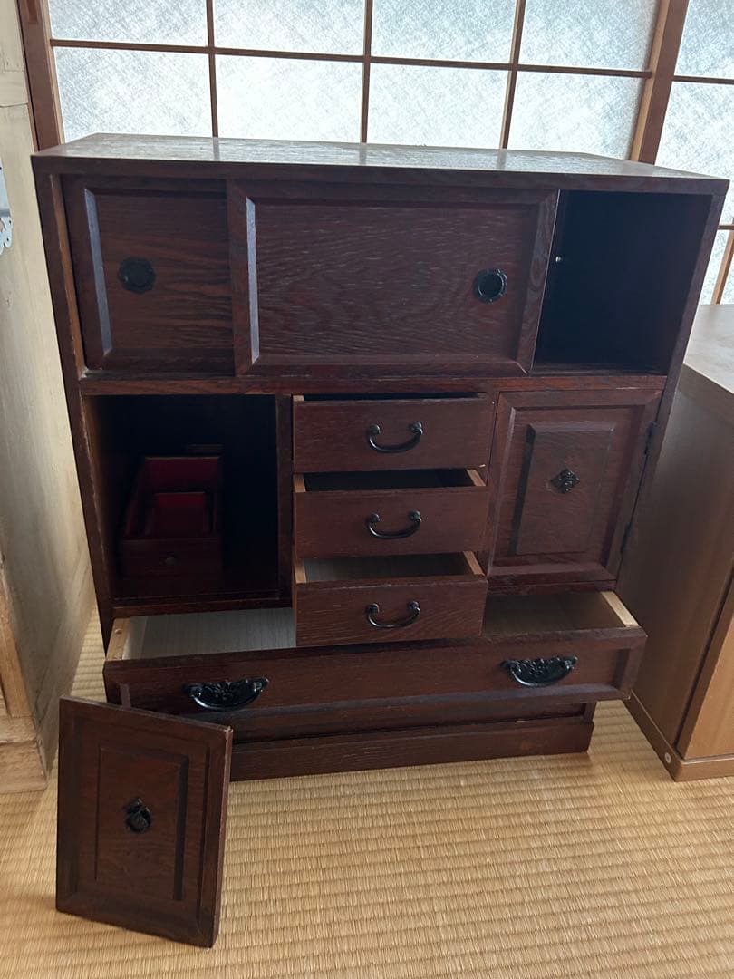 からくり箪笥　昭和レトロ　木製タンス ダークブラウン