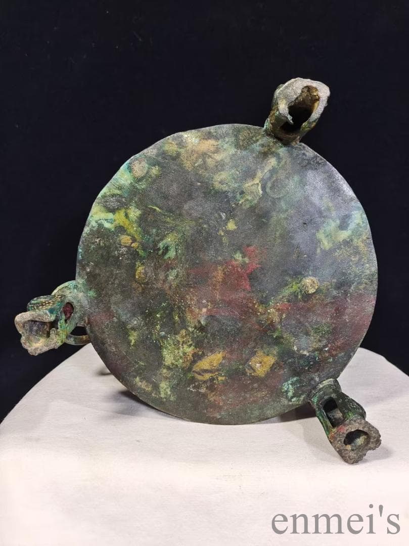中国古美術【三鳳貯貝倉】漢代青銅銘文器皿 礼器 盛食器 純銅製 高浮彫 置物
