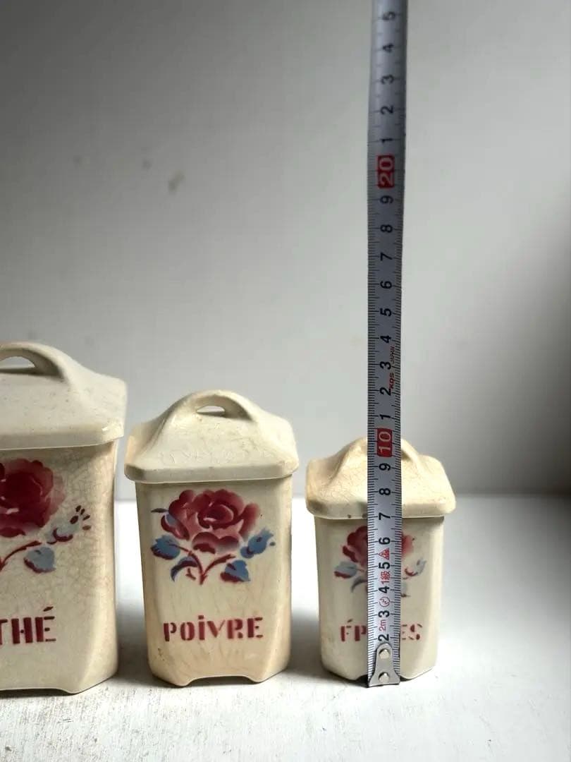 493 フランスアンティーク Badonviller 薔薇柄キャニスターセット