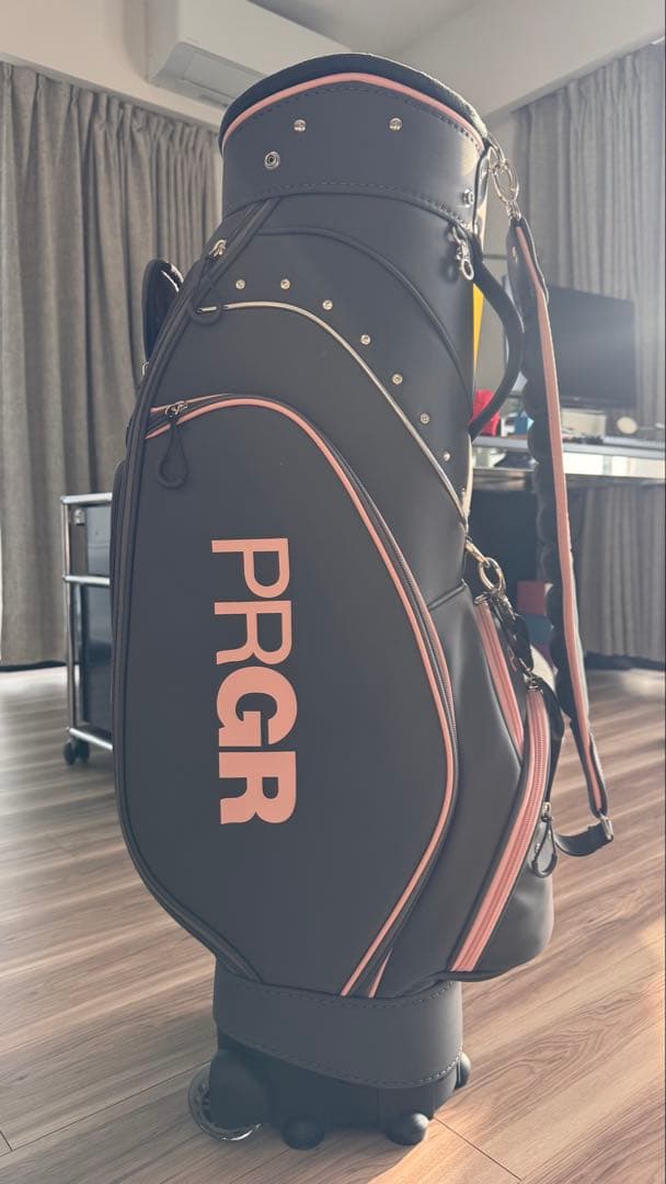 PRGR キャディバッグ グレー/ピンク 9inch 2輪タイプ