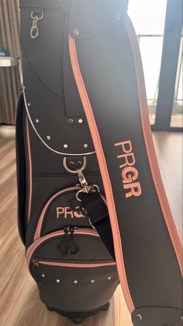 PRGR キャディバッグ グレー/ピンク 9inch 2輪タイプ