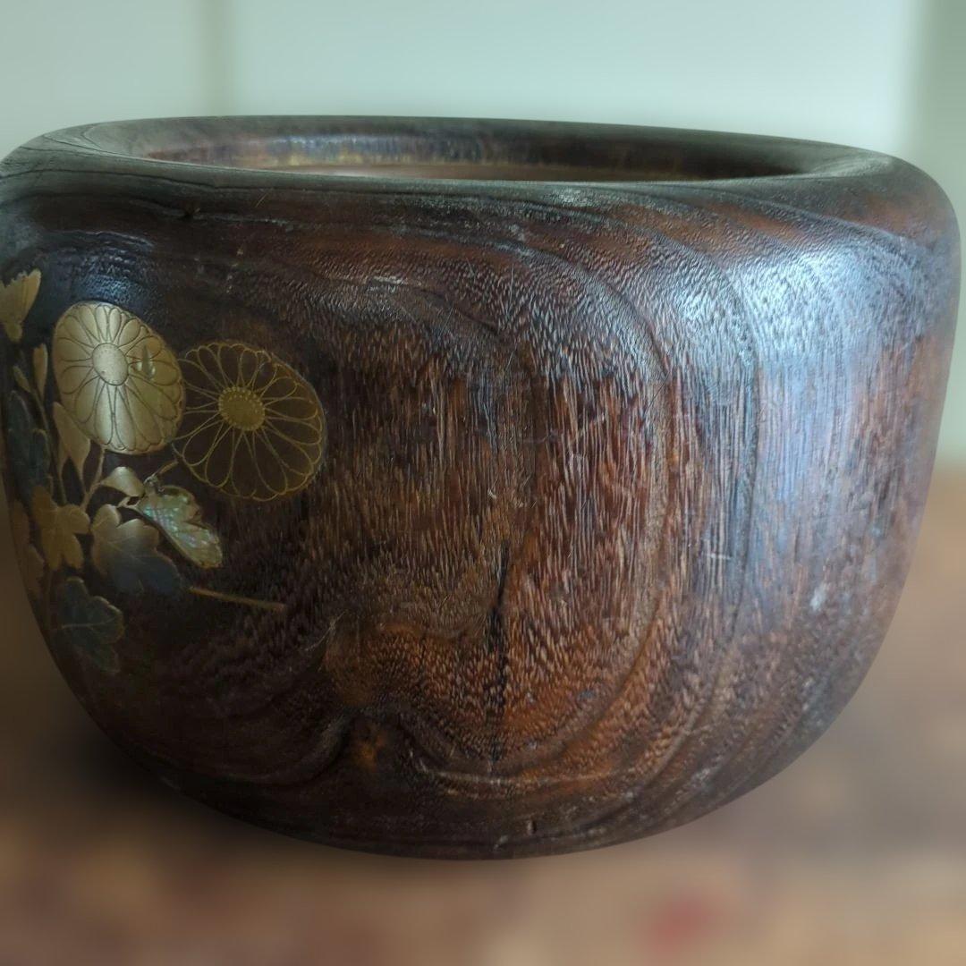 骨董　火鉢　蒔絵　螺鈿　大振り　内側銅器　花入　鉢カバー