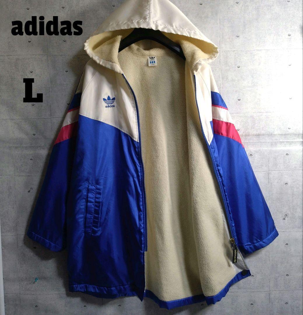 アディダス★90s デサント トレフォイル 刺繍ロゴ 裏ボア ベンチコート L