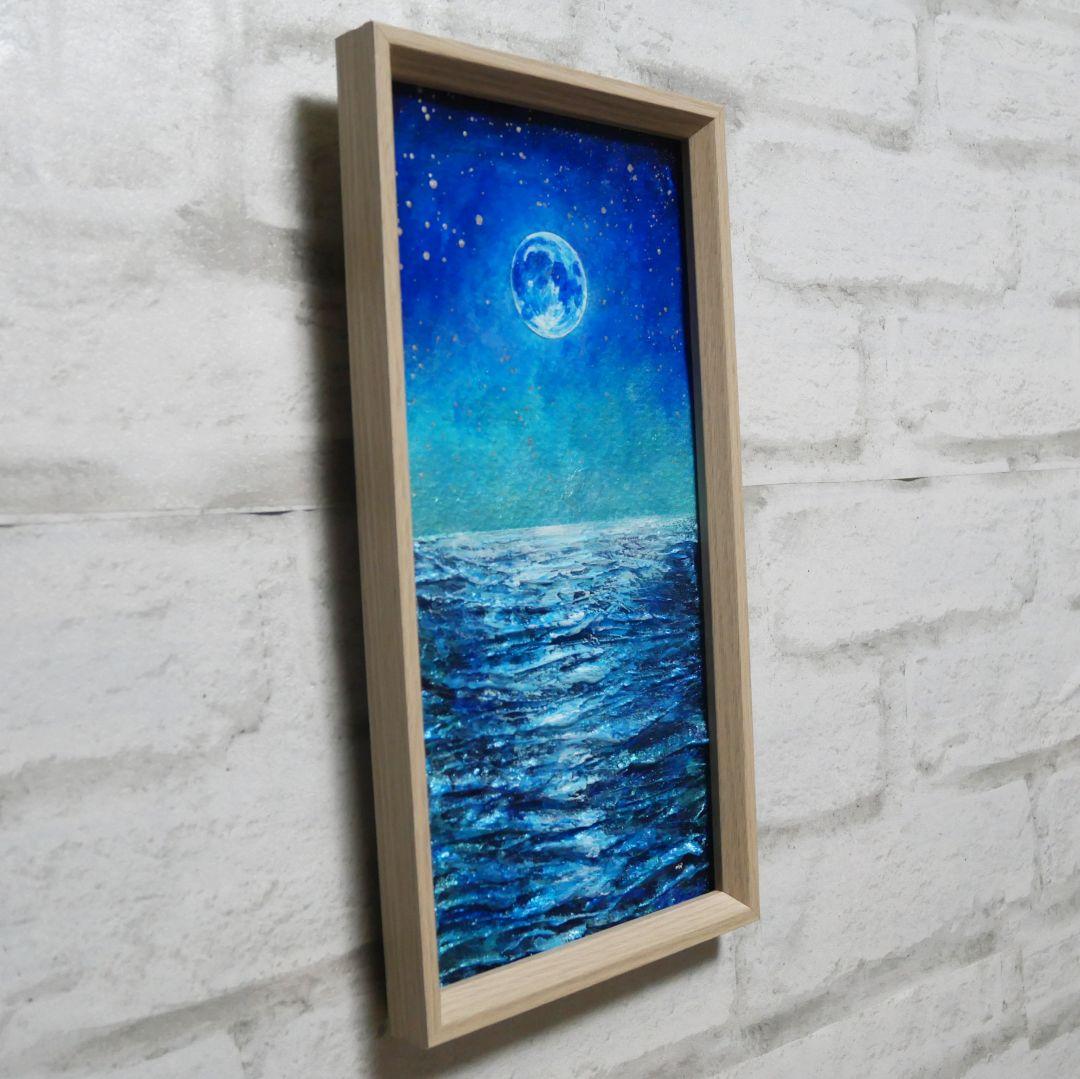 油絵 油彩 油彩画 絵 絵画 長方形ミニ絵画【青い月】